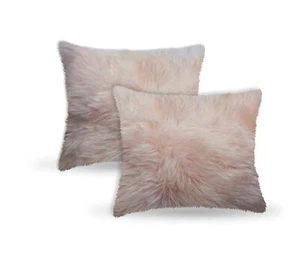 Set Of Two  Blush Natural Sheepskin Square Pillows - Picture 1 of 3
