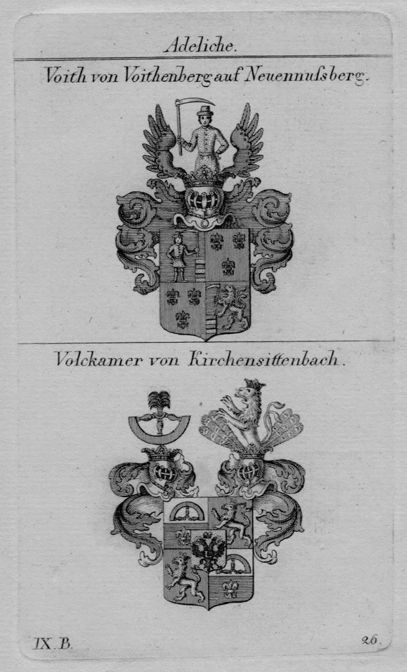 1820 - Voith Voithenberg Neuennussberg Volckamer Wappen Heraldik Kupferstich - Bild 1 von 1