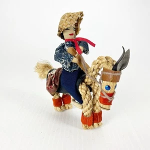 Vintage Handmade Doll on Braided Rope Horse Folk Art Figure - Picture 1 of 4