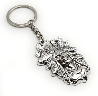 H-CUSTOMS Indianer Häuptling Federn Schlüsselanhänger Anhänger aus Metall Silber