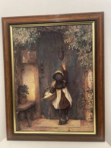 Vintage viktorianisches Ölgemälde Druck Landhaus Besucher englisch Holz gerahmt Kunst - Bild 1 von 7