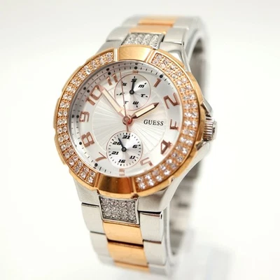 Guess Mini Prism Two Tone Rose Gold Day Date 35mm Watch Gem Set w New Battery - Image 1 of 4