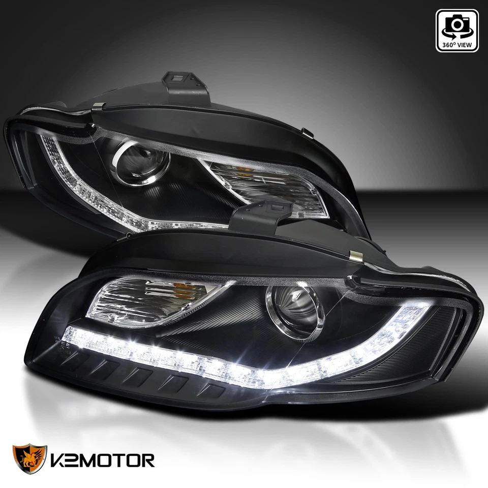 Black Fits 2006-2008 Audi A4 S4 B7 Projector Headlights Lamps w/ LED Strip DRL Foto 1 de 4