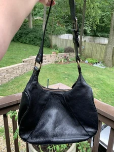 Eddie Bauer Genuine Cow Leather Purse Shoulder Bag Zipper Hobo Black Pebbled - Picture 1 of 10