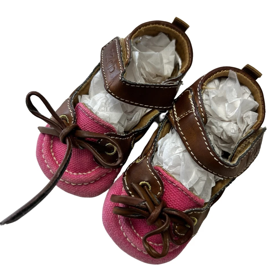 Sandalias Izod Infantil Niña Talla 2 Zapatos de Cuna Cuero Lona Rosa Marrón Suela Suave  Foto 1 de 4
