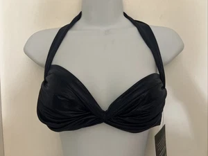 NWT Women’s Norma Kamali Standard Bill Bra Bikini Top Navy Blue Shiny Size S - Picture 1 of 7
