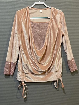 Blusa Barbie Core lantejoulas rosa veludo tamanho M manga longa festa feriado brilho - Imagem 1 de 4