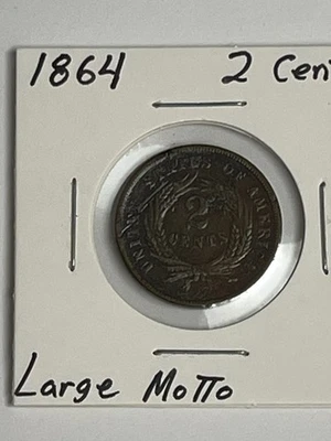 1864 2 CENT Piece Shield Bronze  Original Vintage Antique Coin Free Shipping - Image 1 of 4