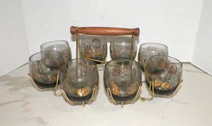 VINTAGE MCM MID CENTURY MODERN CADDY & EIGHT (8) ROLY POLY GLASSES - Picture 1 of 12