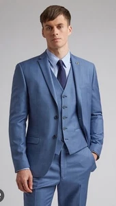 Ted Baker Dorset Mens Suit Blue 3 Piece Jacket 38R Trousers 32" Waistcoat 38R - Picture 1 of 24