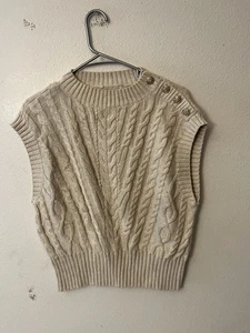 LOFT Chaleco Suéter Tejido con Cable Crema Botón Hombro 100% Algodón Para Mujer S - Imagen 1 de 5