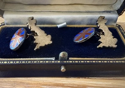 Vintage Sterling Silver & Enamel Great Britain Cufflinks with Full Hallmarks — 第 1/4 张图片