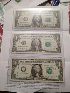 One Dollar  ***Star  Note*** B 2013 Series Duplicate Error Bills Set of 3 - Picture 1 of 2