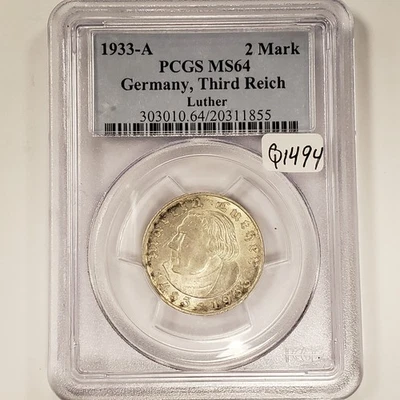 1933-A Nazi Germany Third Reich 2 Mark - Martin Luther - PCGS MS 64 - SKU-Q1494 - Image 1 of 4