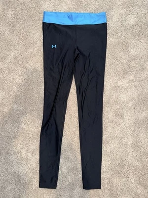 Leggings Under Armour Cold Gear para mujer pequeños negros con detalles azules forrados de vellón Foto 1 de 3