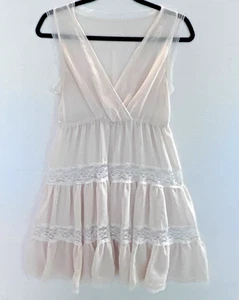 Ivory Sleeveless Babydoll Top Lace Trim Semi Sheer Tiered Ruffle Blouse Sz S/M - Picture 1 of 13