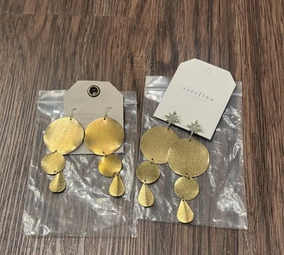 Lote de 2 pares de pendientes colgantes chapados en oro Anthropologie y Serefina Foto 1 de 4