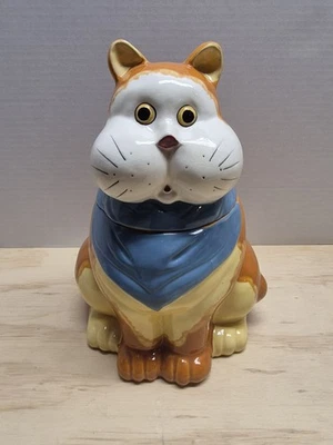Vintage Japan Orange Tabby Cat Cookie Jar Unique Vintage with Blue Scarf - Image 1 of 4