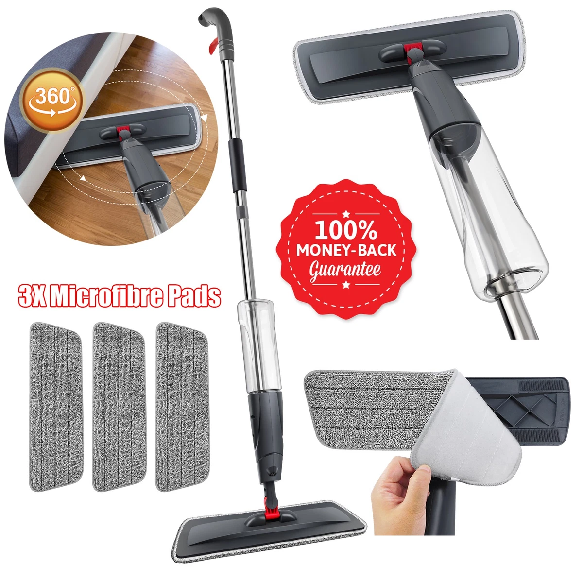 York Swiveling Microfiber Mop – Round Tip, Washable Pads, Compatible With Spray Mops - View #2