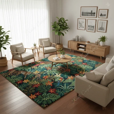 Alfombras multicolores de lana 9x12'[8x10]' jungla acolchadas a mano para dormitorio Foto 1 de 4