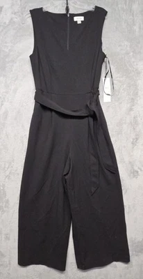 Calvin Klein Jumpsuit Womens Sz 10 Black Belted Wide Leg Cropped Pockets - Image 1 of 4