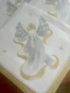 Vintage Liz Wain Handpainted Linen NWT Angel Napkins , Gold, Silver (4) - Picture 1 of 7