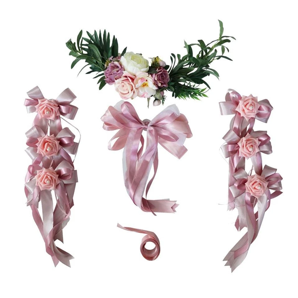 Pack de 9 Decoración de Boda por Hágalo Usted Mismo Flor de Seda Cinta y Arco Set Limusina Coche Foto 1 de 1