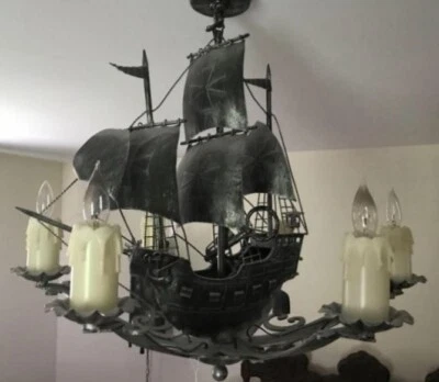 Chandelier  Spanish Galleon Sailing Ship 6 Light Vintage Pirate Ship - Image 1 of 4