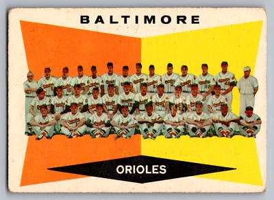 Tarjeta del equipo 1960 Topps #494 Baltimore Orioles con Brooks Robinson y Wilhelm sin marcar Foto 1 de 3