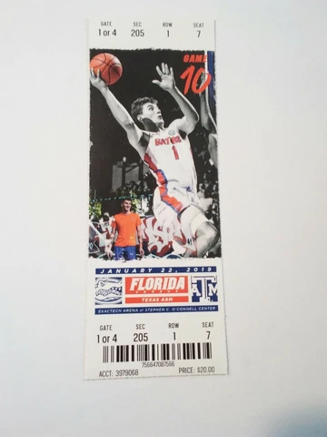 2018-19 Florida Gators Texas A&M Basketball Full Ticket Stub Cover