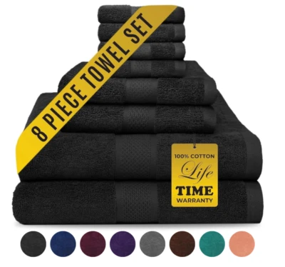 JUEGO DE REGALO DE TOALLAS 8 PIEZAS 100% ALGODÓN 2 BAÑOS, 2 MANOS, 4 TOALLAS DE PAÑO, 8 COLORES Foto 1 de 4