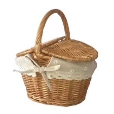 Handmade Food Fruit Storage Hamper Basket with Handle Double Lid for Camping