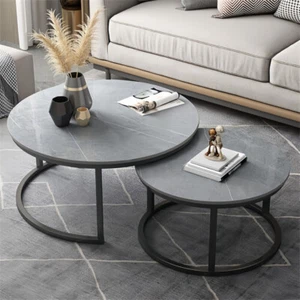 2pcs Nesting Coffee Table Accent Marble Side End Table Stackable for Living Room - Picture 1 of 15