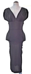 Just Cavalli Bodycon Dress Black Draped Midi Ruched Stretchy Size IT 42 UK 8 10 - Picture 1 of 18