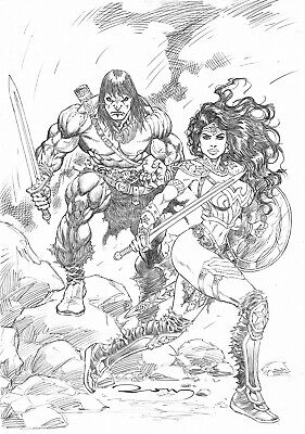 Conan And Wonder Woman  Amazing Pinup- Original Comic Page By Ron Adrian • 72.30$