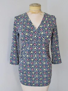 VGC Boden Blue Pink Yellow Abstract Dots Stretchy Knit Crossbody Empire Top US 4 - Picture 1 of 5
