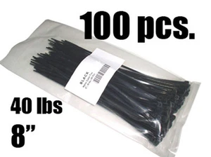 8" Black Nylon Plastic Zip Ties - Picture 1 of 1