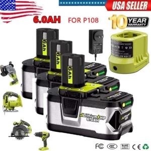 1-4X For Ryobi P108 18V ONE Plus Battery/Charger LITHIUM-ION 6.0Ah High Capacity - Picture 1 of 9