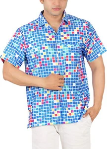 LA LEELA Men's Hawaiian Short Sleeve Button Down Shirts Checks, Blue XL - Picture 1 of 3
