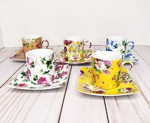 Expresso Tea Cups with Saucers Set of 5 Floral Design - Picture 1 of 8