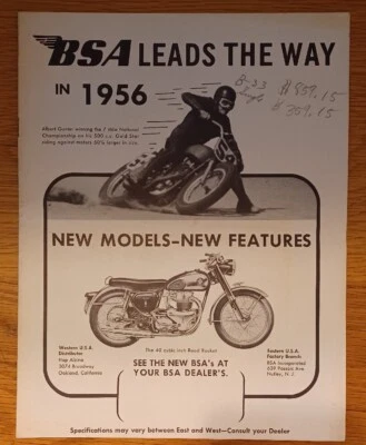 Vintage 1956 BSA Motorcycle Dealer's Sales Brochure Advertisement — 第 1/4 张图片