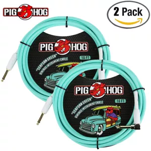 2-PACK Pig Hog 1/4" Seafoam Green Guitar Instrument Cable Cord 10ft Right-Angle - Picture 1 of 1