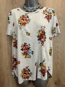 OASIS L/14 Vgc Light Grey Floral Print T-shirt - Picture 1 of 10