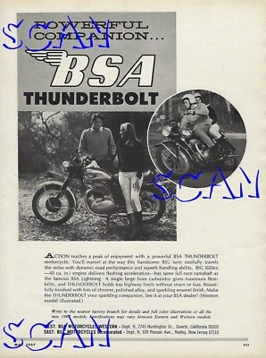 BSA Thunderbolt 650 1967 anuncio de motocicleta vintage revista anuncio 67 650cc Foto 1 de 2