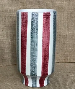 Italienische Kunstkeramik rot weiß grau gestreift Vase nummeriert Landhaus Kern Bauernhaus - Bild 1 von 9