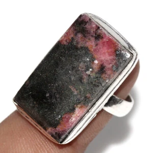 925 Silver Plated Rhodonite Ethnic Ring Handmade Gemstone Jewelry Size US 7 GW - Picture 1 of 3