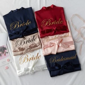 Bride Bridesmaid Robe Kimono Wedding Silk Satin Dressing Gown Sleepwear Bathrobe - Picture 1 of 15