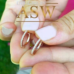 14K Massiv Rotgold Rundschliff Natürlicher Diamant Ohrringe Creolen 0,15ctw - Bild 1 von 4