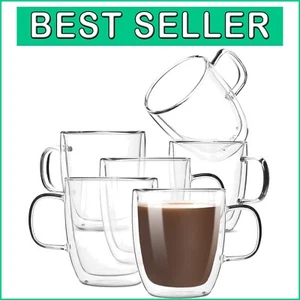 Modern Durable Double Wall Glass Coffee Mugs, 12 oz, Ideal for Hot & Cold Drinks - Picture 1 of 8