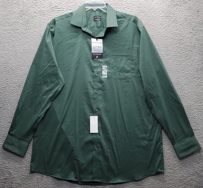 Van Heusen Dress Shirt Men 17.5 Green Ultra Flex Wrinkle Free Tall Fit Button-Up - Image 1 of 4